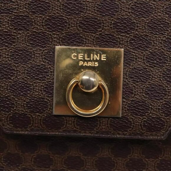 CELINE Macadam Canvas Shoulder Bag PVC Leather Brown Gold Auth - Picture 11 of 16